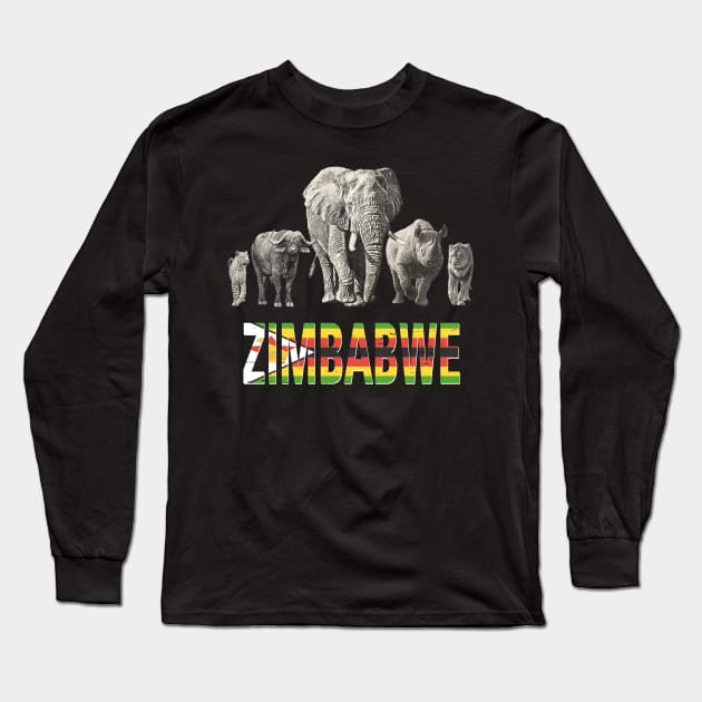 Africa's Big Five Zimbabwe Pride Wildlife Long Sleeve T-Shirt by scotch